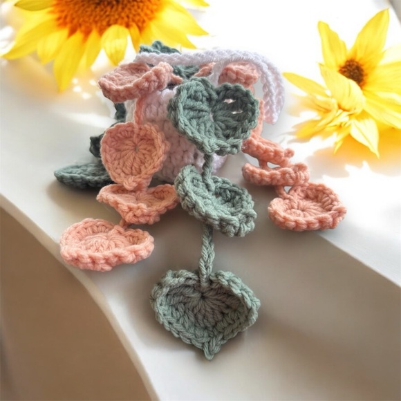 Handcrafted Crochet Hanging Decor - Green and Pink - Picture 2 of 5